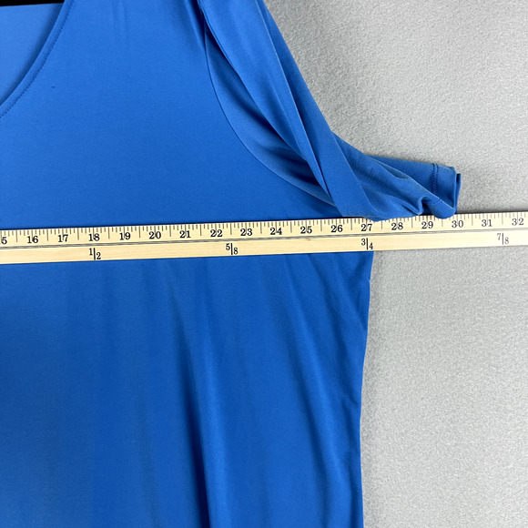 Susan Graver Tunic Top Womens 3X Liquid Knit Blue Puff Shoulder Stretch Casual - Picture 6 of 14